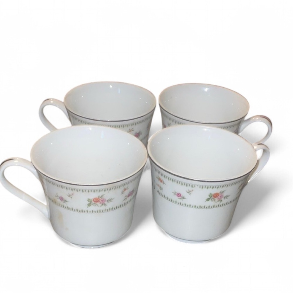 Elegant Floral Porcelain China Tea Cups - Set of 4 * 1 free cup
